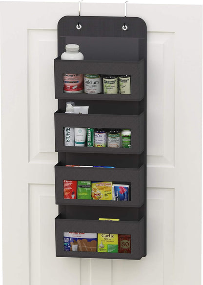 4 Clear Window Pocket Over Door Hanging Organizer, Black