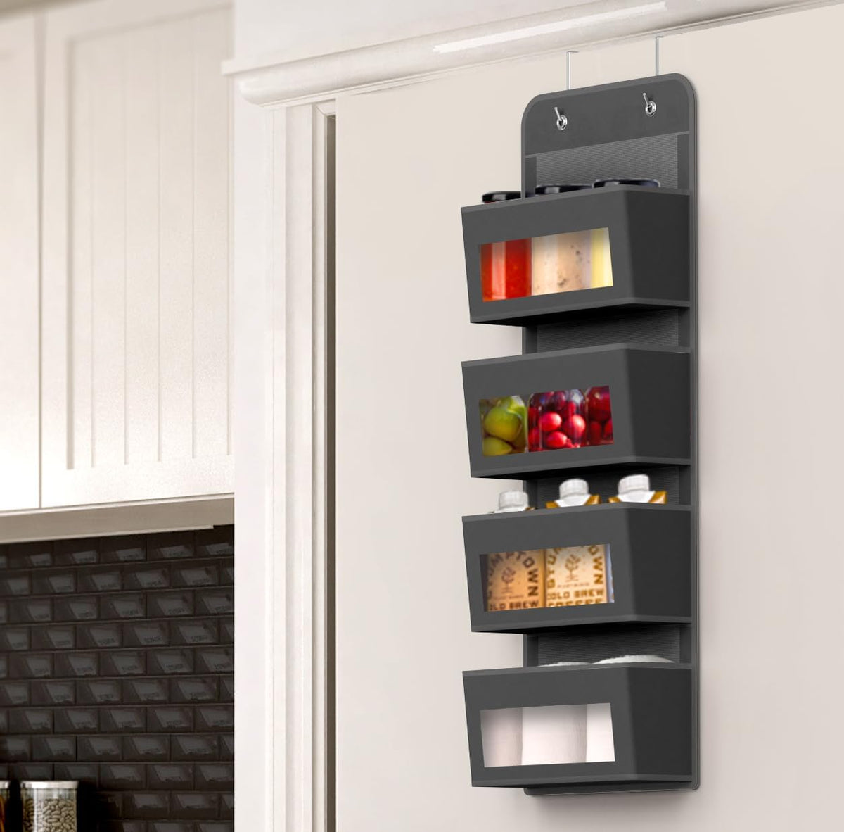 4 Clear Window Pocket Over Door Hanging Organizer, Black