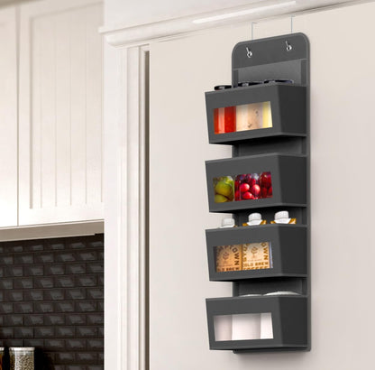 4 Clear Window Pocket Over Door Hanging Organizer, Black