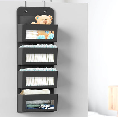 4 Clear Window Pocket Over Door Hanging Organizer, Black
