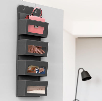 4 Clear Window Pocket Over Door Hanging Organizer, Black