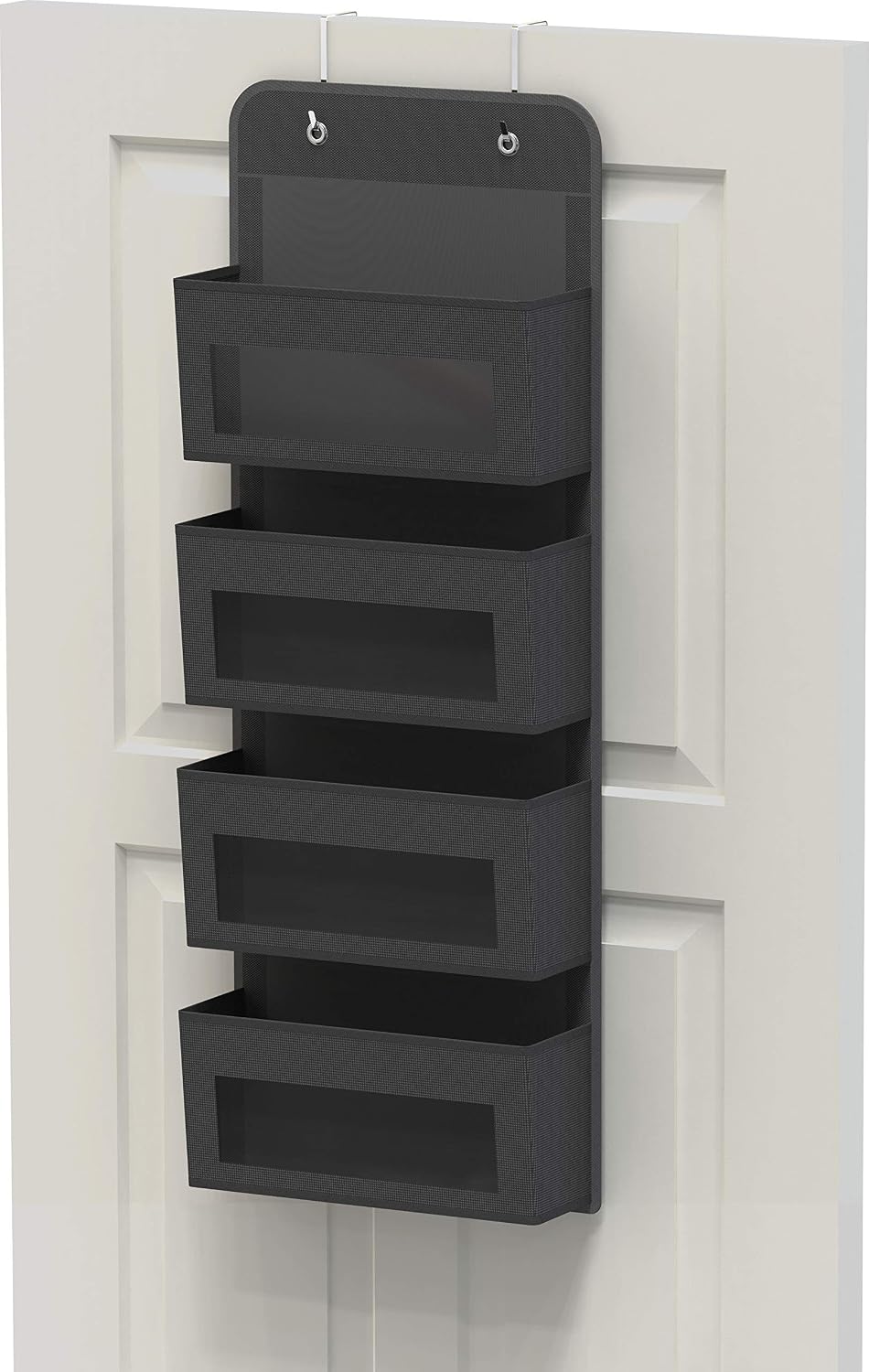 4 Clear Window Pocket Over Door Hanging Organizer, Black