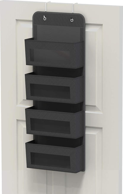 4 Clear Window Pocket Over Door Hanging Organizer, Black
