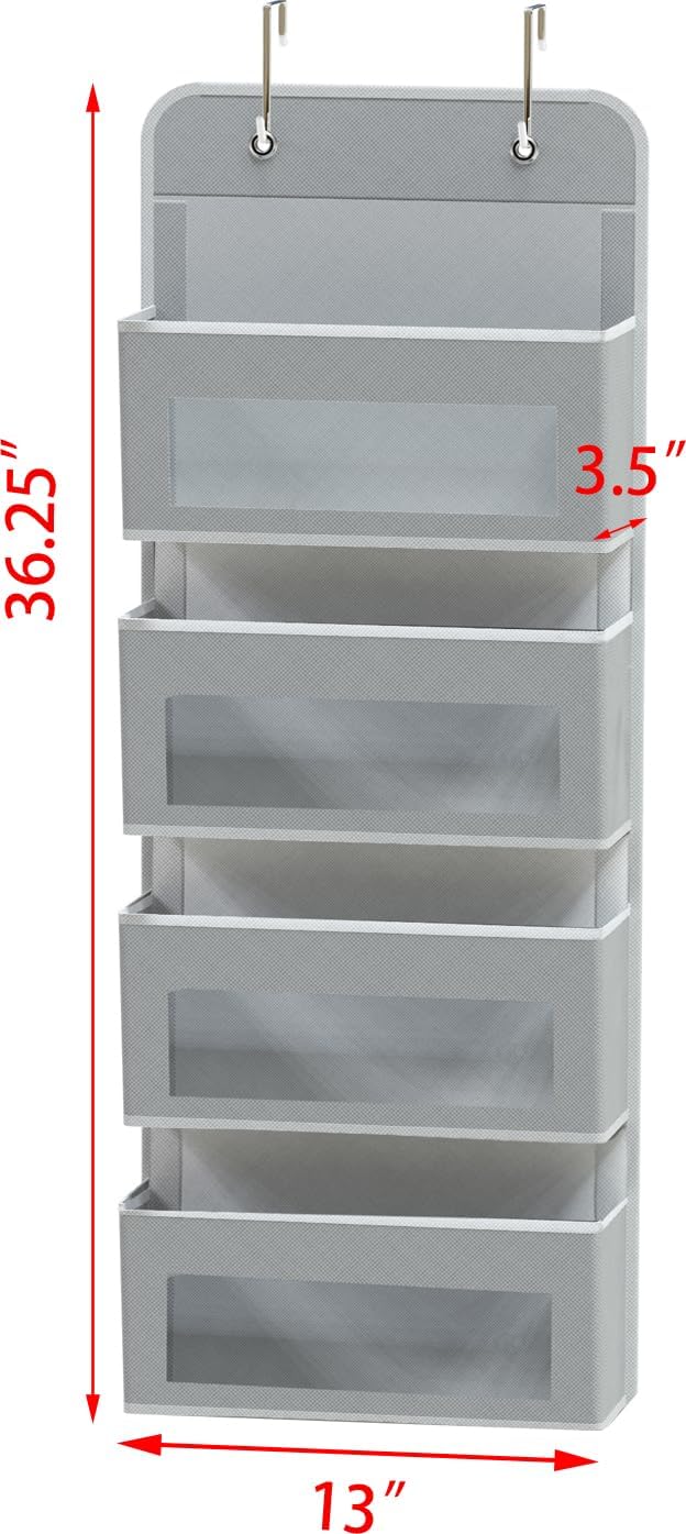 4 Clear Window Pocket Over Door Hanging Organizer, Black