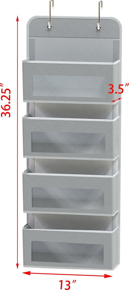 4 Clear Window Pocket Over Door Hanging Organizer, Black