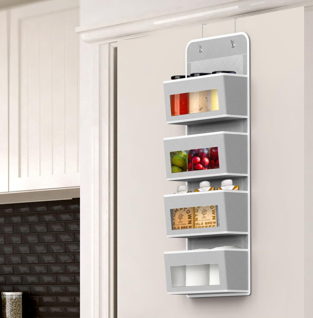 4 Clear Window Pocket Over Door Hanging Organizer, Black