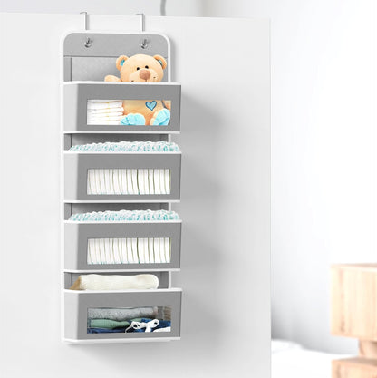 4 Clear Window Pocket Over Door Hanging Organizer, Black