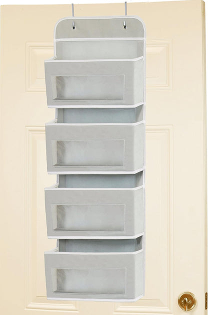 4 Clear Window Pocket Over Door Hanging Organizer, Black