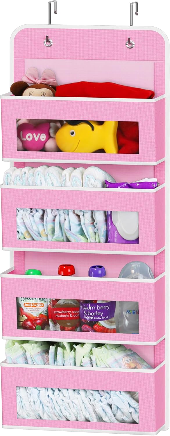 4 Clear Window Pocket Over Door Hanging Organizer, Black