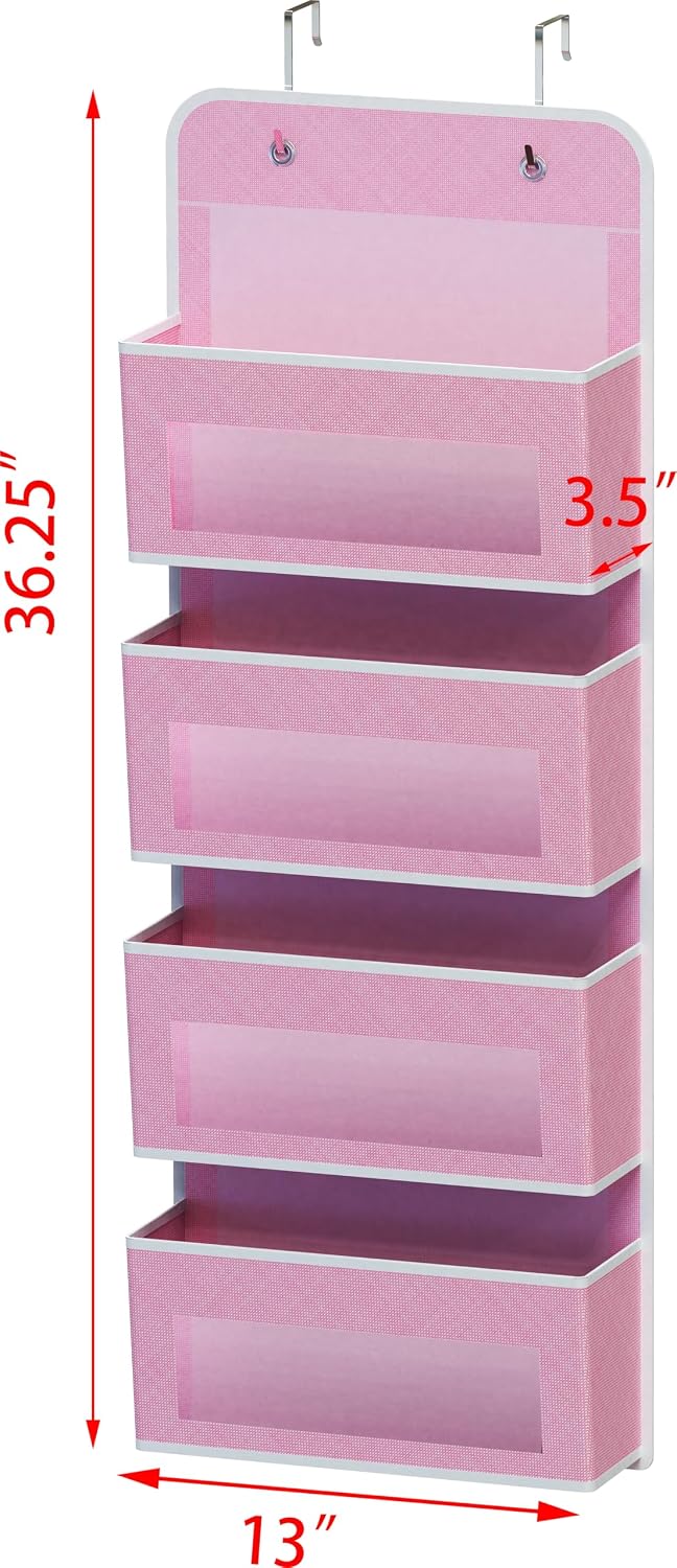4 Clear Window Pocket Over Door Hanging Organizer, Black