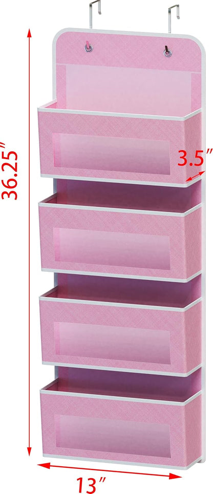 4 Clear Window Pocket Over Door Hanging Organizer, Black