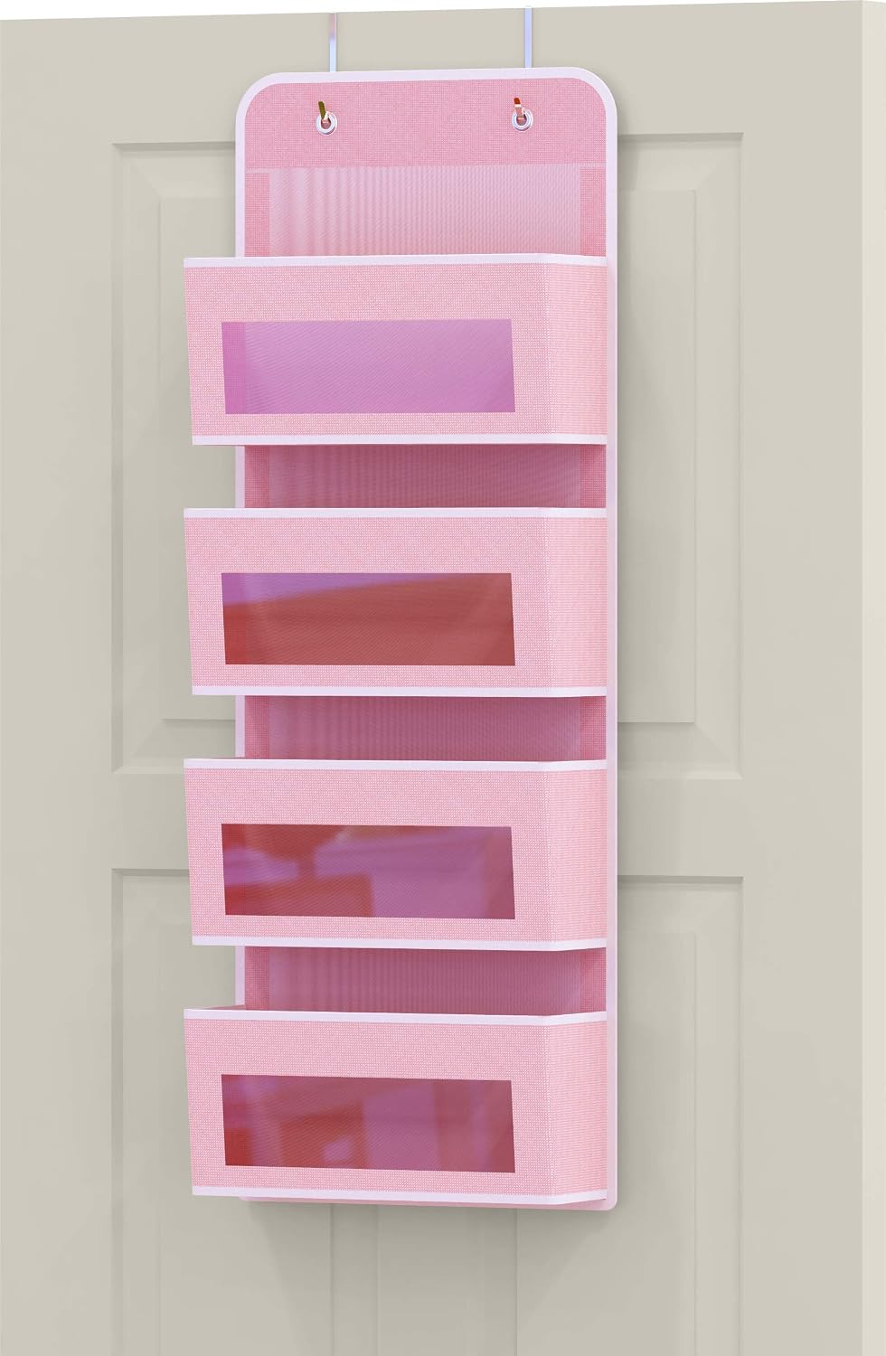 4 Clear Window Pocket Over Door Hanging Organizer, Black