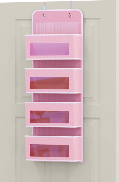 4 Clear Window Pocket Over Door Hanging Organizer, Black