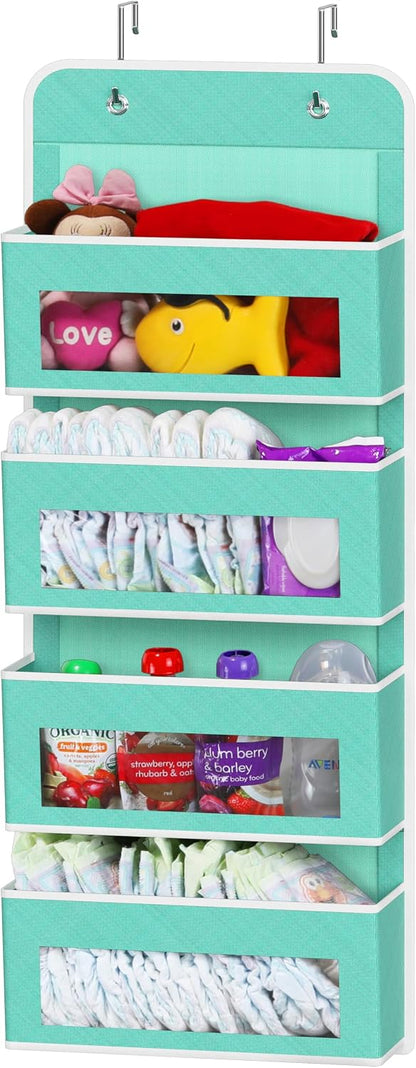 4 Clear Window Pocket Over Door Hanging Organizer, Black