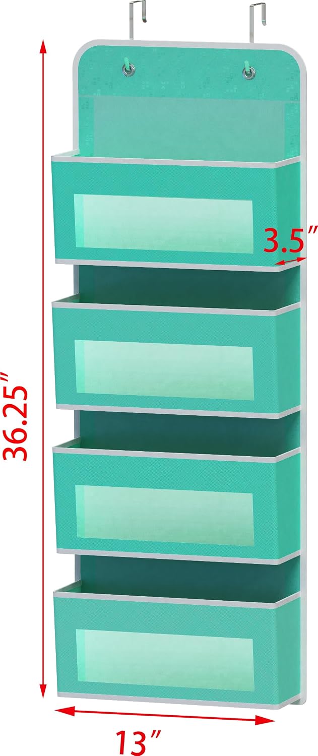 4 Clear Window Pocket Over Door Hanging Organizer, Black