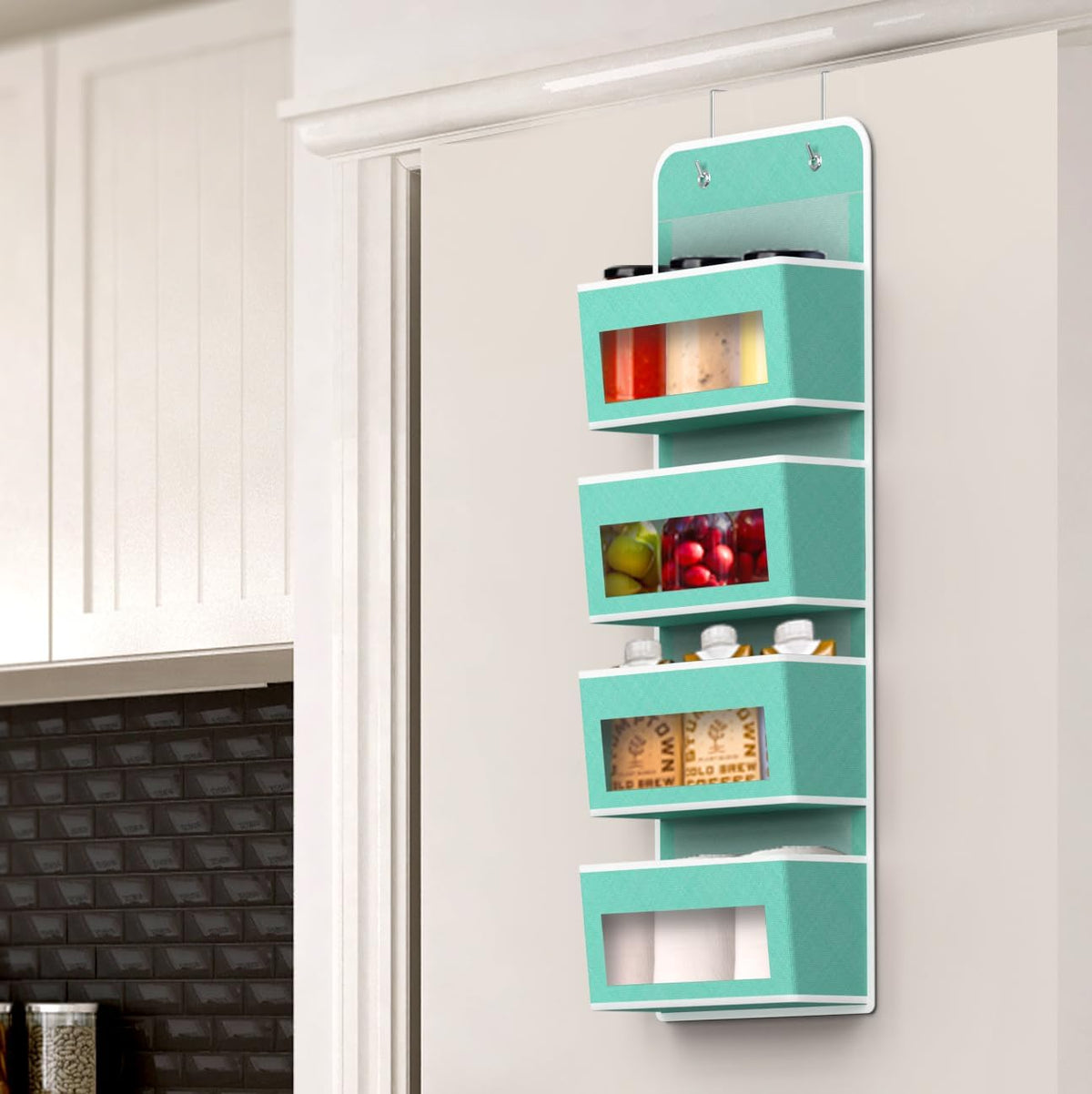 4 Clear Window Pocket Over Door Hanging Organizer, Black