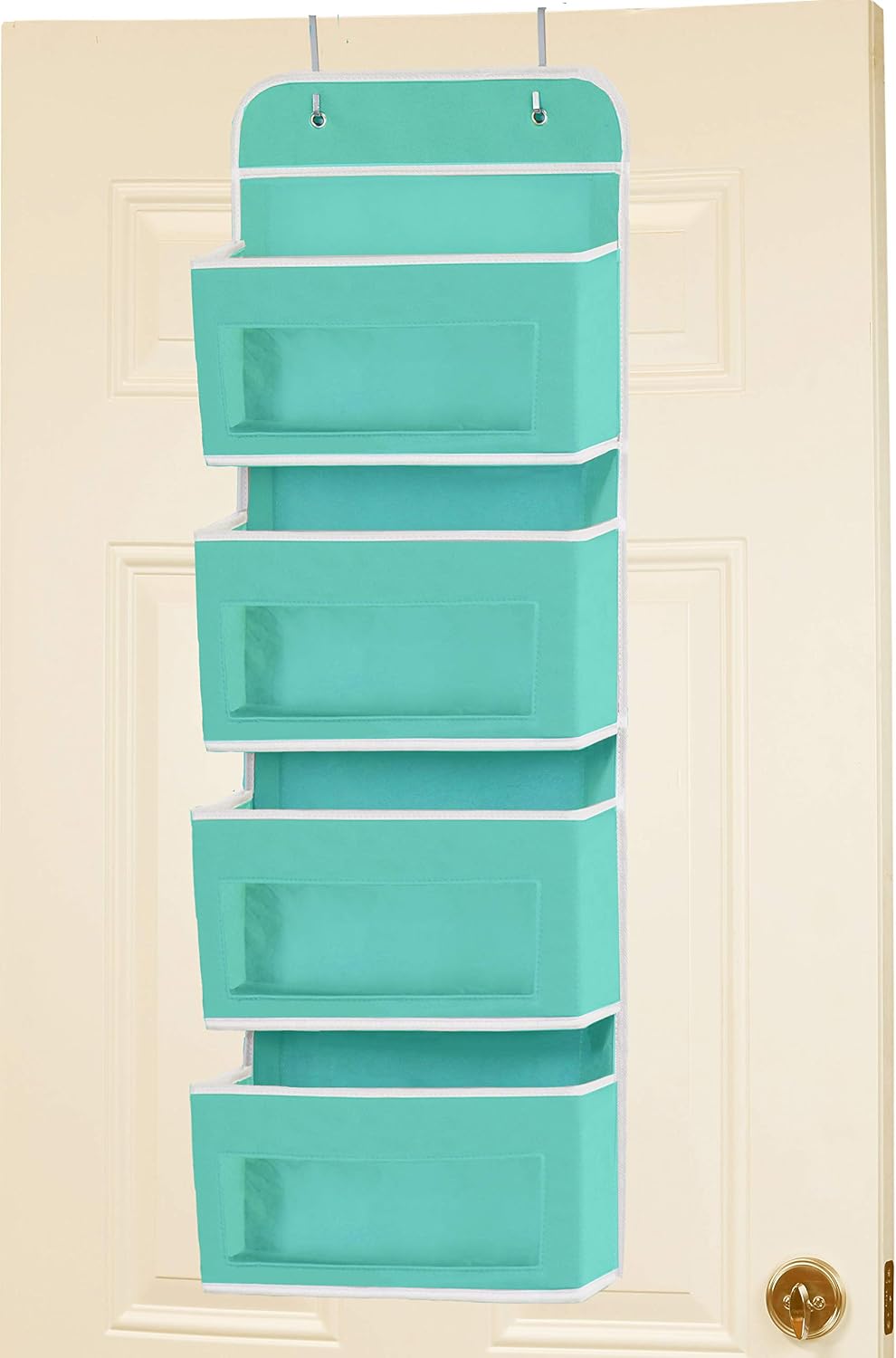 4 Clear Window Pocket Over Door Hanging Organizer, Black