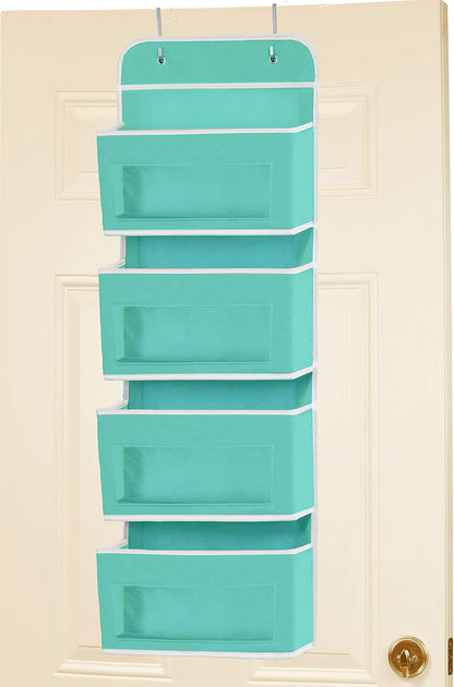 4 Clear Window Pocket Over Door Hanging Organizer, Black