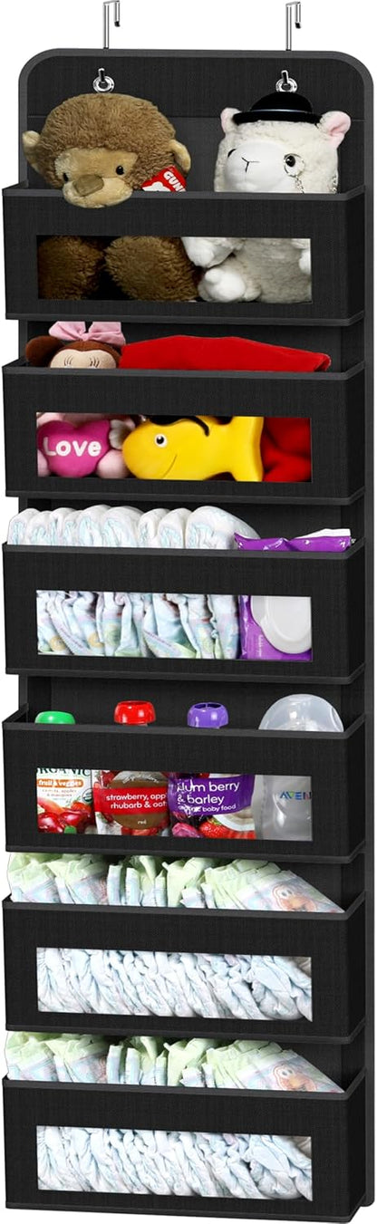 4 Clear Window Pocket Over Door Hanging Organizer, Black