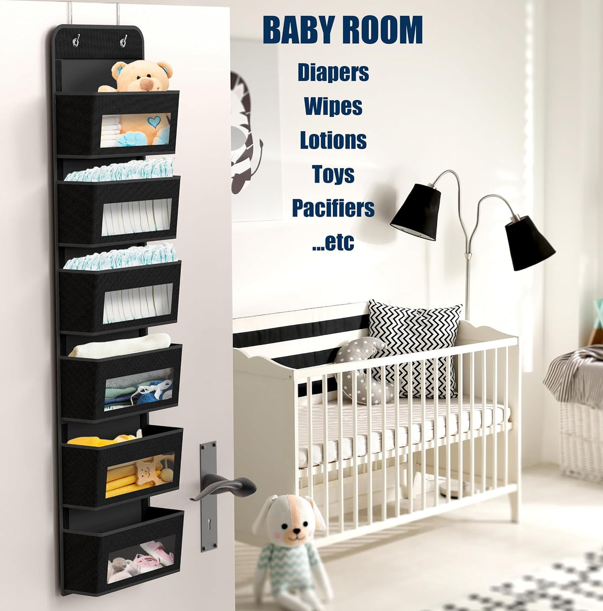 4 Clear Window Pocket Over Door Hanging Organizer, Black