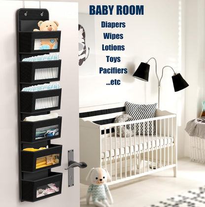 4 Clear Window Pocket Over Door Hanging Organizer, Black