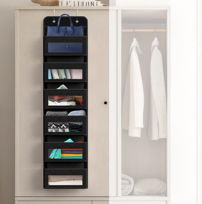 4 Clear Window Pocket Over Door Hanging Organizer, Black