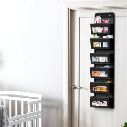 4 Clear Window Pocket Over Door Hanging Organizer, Black
