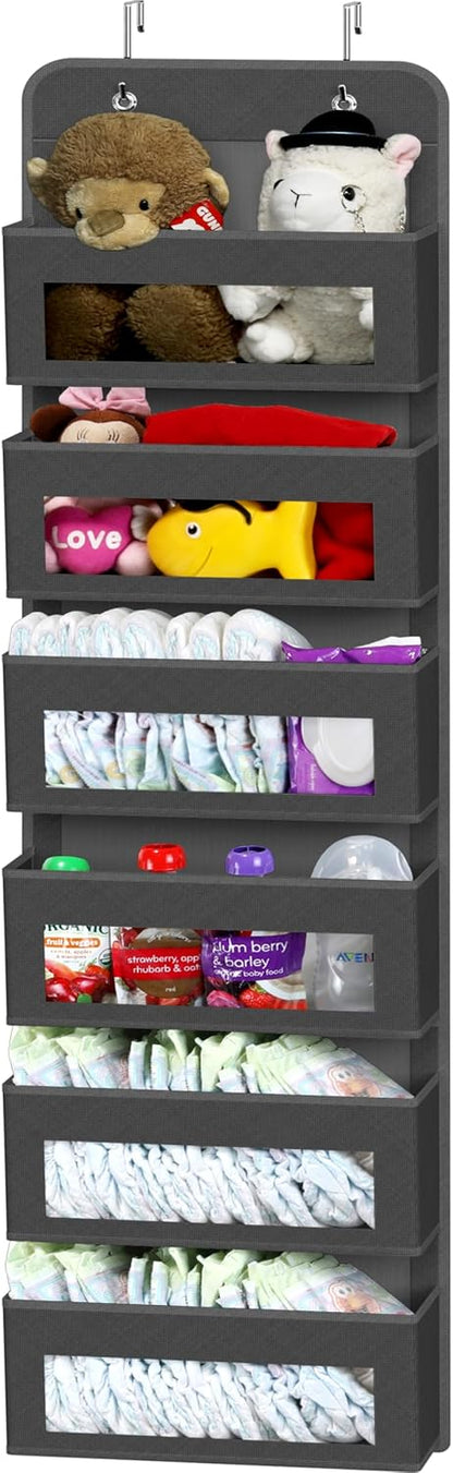4 Clear Window Pocket Over Door Hanging Organizer, Black