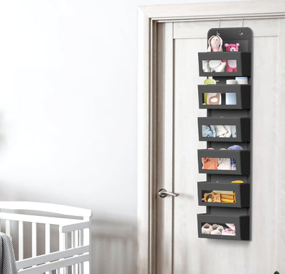 4 Clear Window Pocket Over Door Hanging Organizer, Black