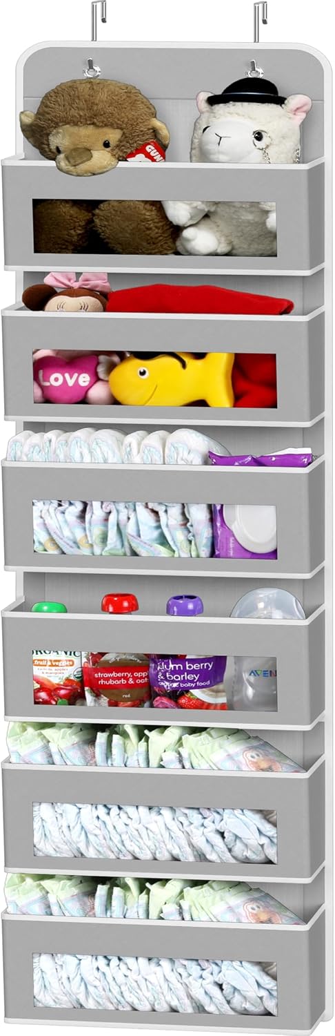 4 Clear Window Pocket Over Door Hanging Organizer, Black