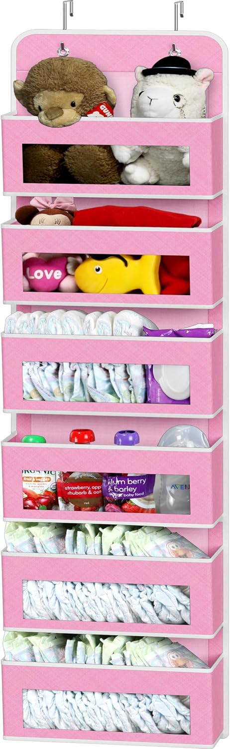 4 Clear Window Pocket Over Door Hanging Organizer, Black