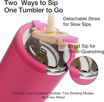 Coffee Tumbler with Straw 23oz Insulated Travel Coffee Mugs | 316L Stainless Steel Insulated Tumbler with Handle for Tea, Cold Hot Beverages at Home Office Camping or on the Go Travel Mug