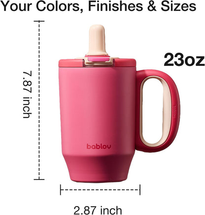 Coffee Tumbler with Straw 23oz Insulated Travel Coffee Mugs | 316L Stainless Steel Insulated Tumbler with Handle for Tea, Cold Hot Beverages at Home Office Camping or on the Go Travel Mug