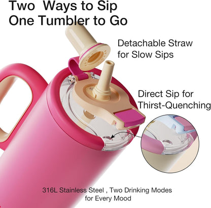 Coffee Tumbler with Straw 23oz Insulated Travel Coffee Mugs | 316L Stainless Steel Insulated Tumbler with Handle for Tea, Cold Hot Beverages at Home Office Camping or on the Go Travel Mug