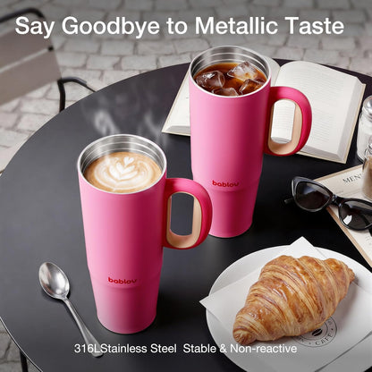 Coffee Tumbler with Straw 23oz Insulated Travel Coffee Mugs | 316L Stainless Steel Insulated Tumbler with Handle for Tea, Cold Hot Beverages at Home Office Camping or on the Go Travel Mug