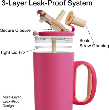 Coffee Tumbler with Straw 23oz Insulated Travel Coffee Mugs | 316L Stainless Steel Insulated Tumbler with Handle for Tea, Cold Hot Beverages at Home Office Camping or on the Go Travel Mug