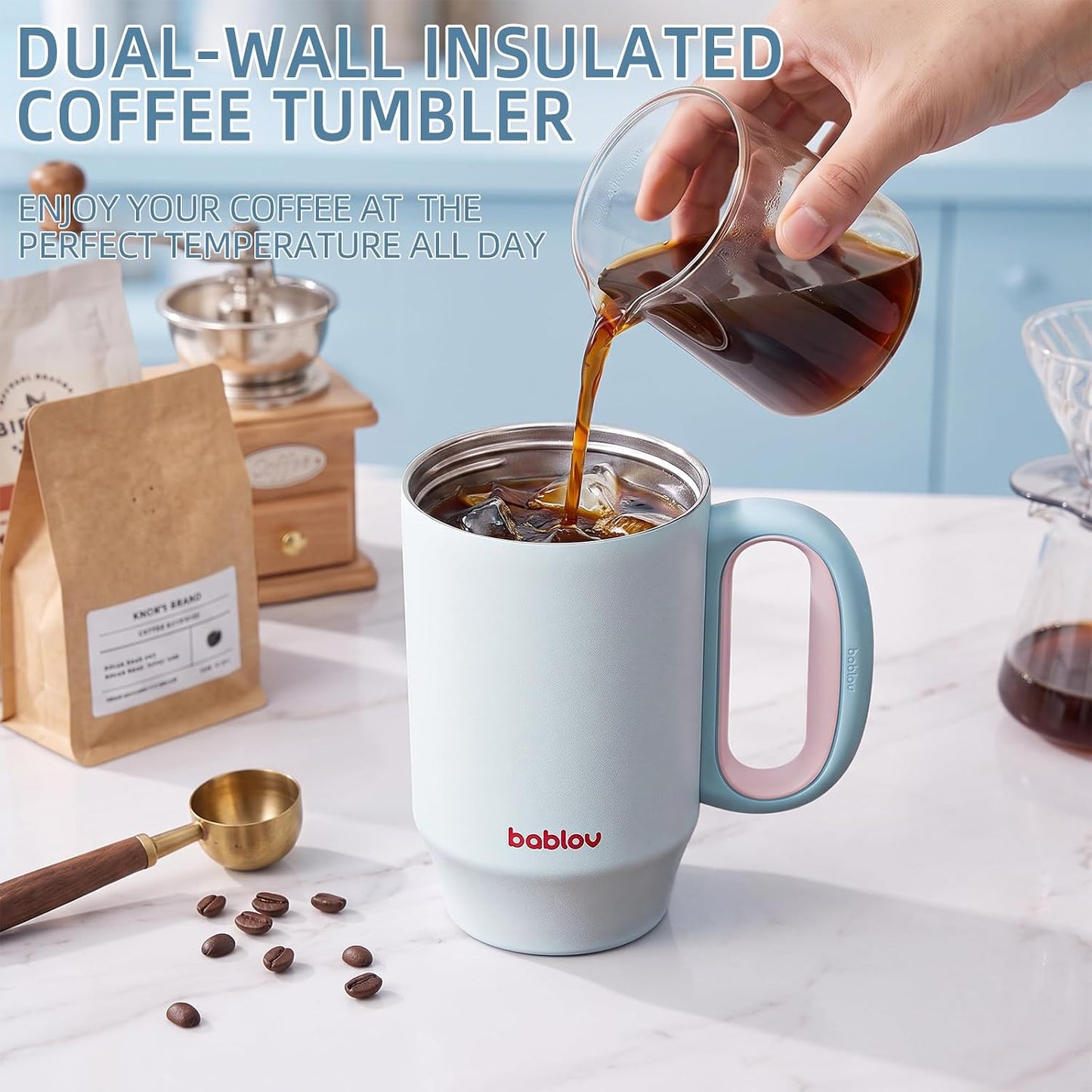 Coffee Tumbler with Straw 23oz Insulated Travel Coffee Mugs | 316L Stainless Steel Insulated Tumbler with Handle for Tea, Cold Hot Beverages at Home Office Camping or on the Go Travel Mug