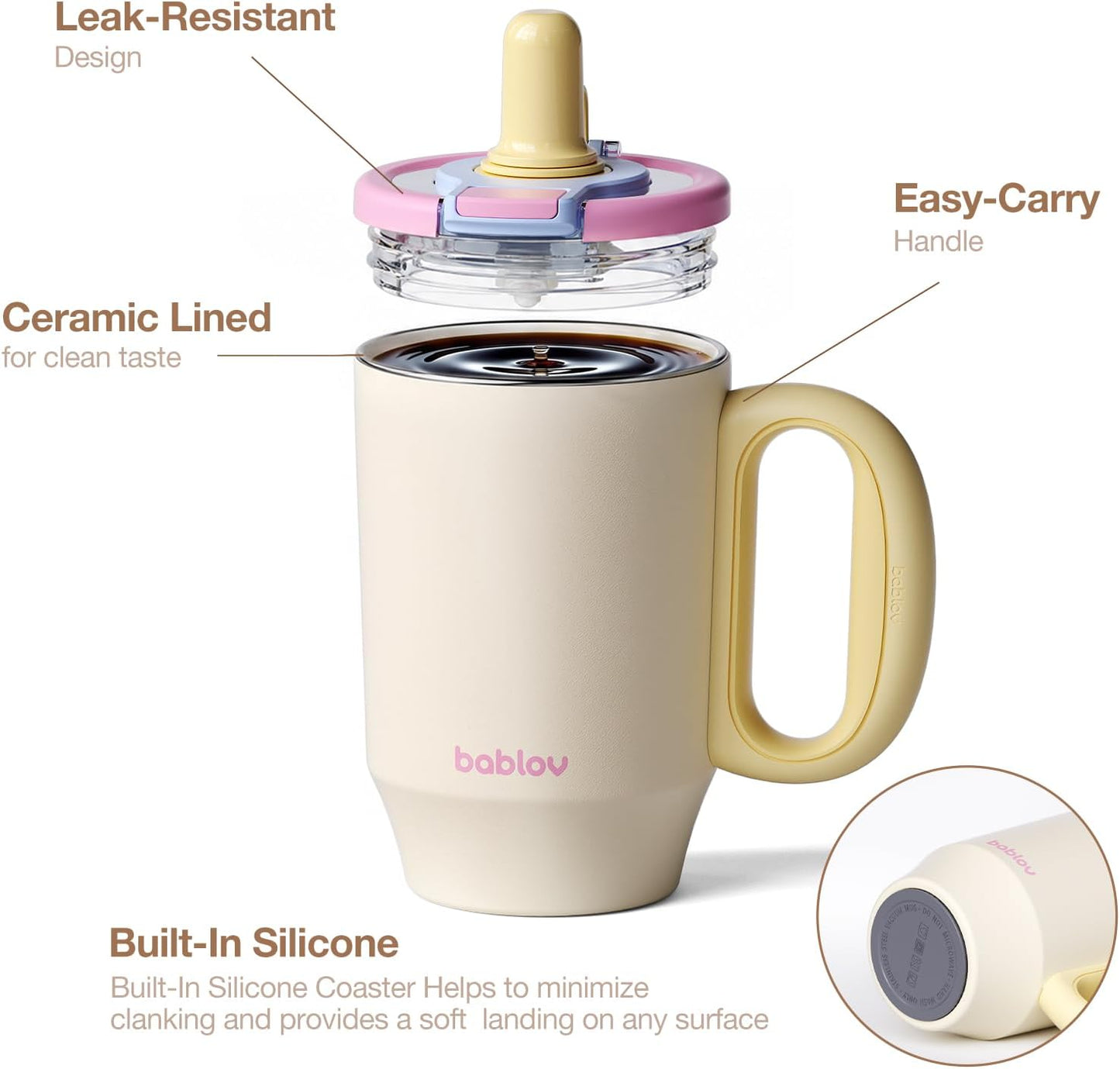 Coffee Tumbler with Straw 23oz Insulated Travel Coffee Mugs | 316L Stainless Steel Insulated Tumbler with Handle for Tea, Cold Hot Beverages at Home Office Camping or on the Go Travel Mug
