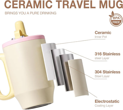 Coffee Tumbler with Straw 23oz Insulated Travel Coffee Mugs | 316L Stainless Steel Insulated Tumbler with Handle for Tea, Cold Hot Beverages at Home Office Camping or on the Go Travel Mug