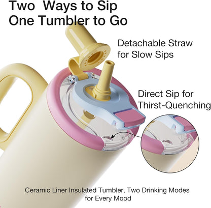 Coffee Tumbler with Straw 23oz Insulated Travel Coffee Mugs | 316L Stainless Steel Insulated Tumbler with Handle for Tea, Cold Hot Beverages at Home Office Camping or on the Go Travel Mug