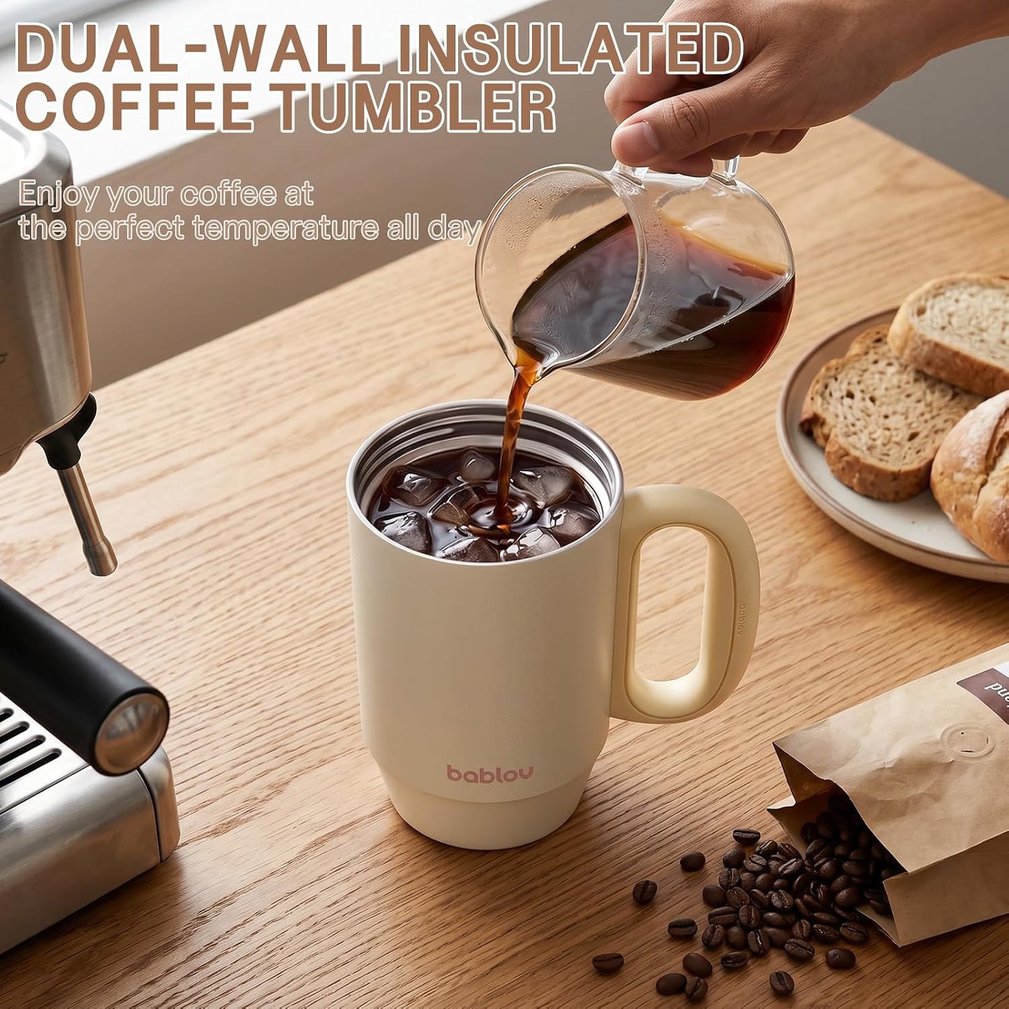 Coffee Tumbler with Straw 23oz Insulated Travel Coffee Mugs | 316L Stainless Steel Insulated Tumbler with Handle for Tea, Cold Hot Beverages at Home Office Camping or on the Go Travel Mug