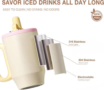 Coffee Tumbler with Straw 23oz Insulated Travel Coffee Mugs | 316L Stainless Steel Insulated Tumbler with Handle for Tea, Cold Hot Beverages at Home Office Camping or on the Go Travel Mug