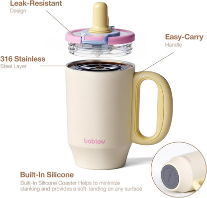 Coffee Tumbler with Straw 23oz Insulated Travel Coffee Mugs | 316L Stainless Steel Insulated Tumbler with Handle for Tea, Cold Hot Beverages at Home Office Camping or on the Go Travel Mug