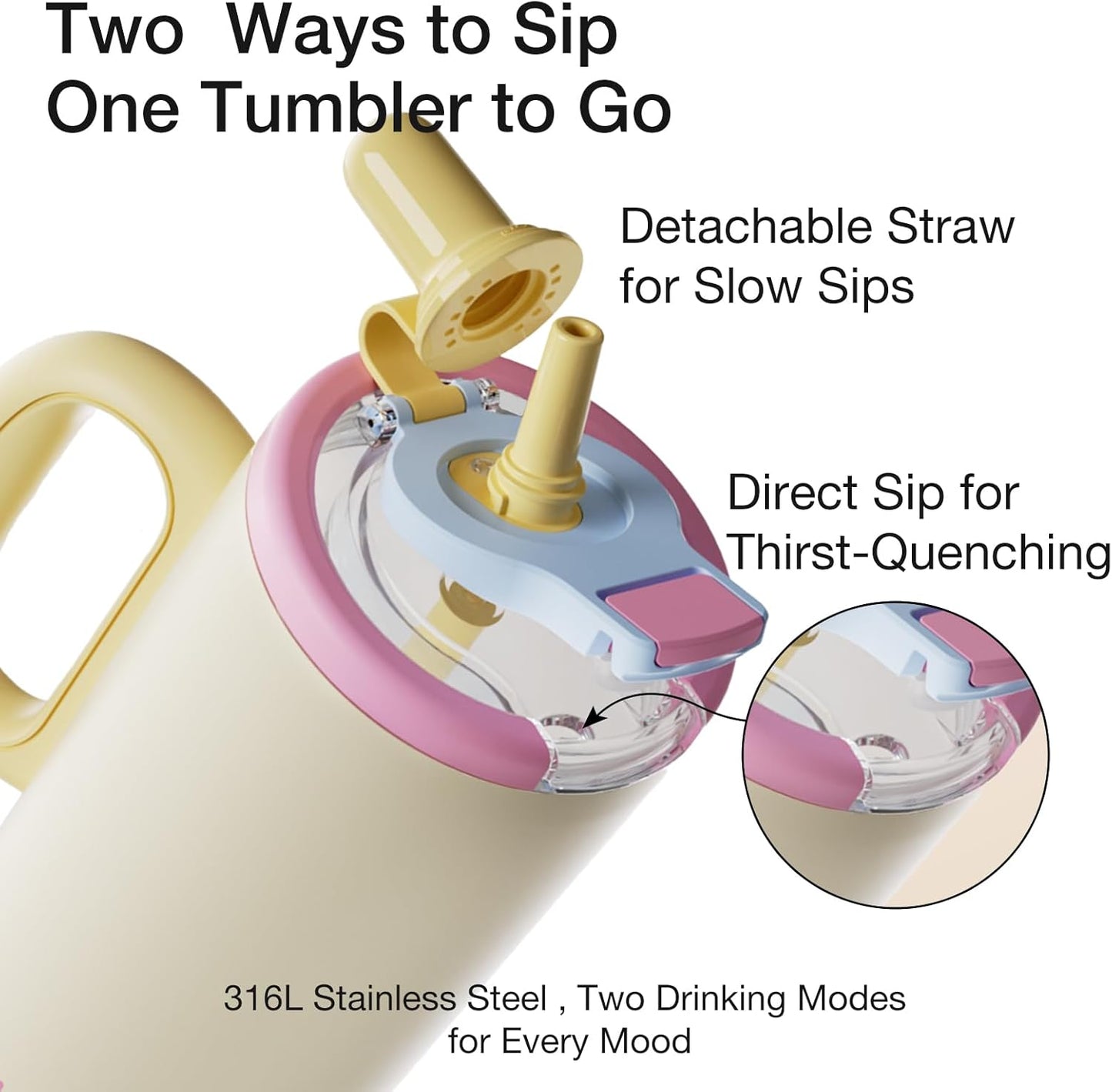 Coffee Tumbler with Straw 23oz Insulated Travel Coffee Mugs | 316L Stainless Steel Insulated Tumbler with Handle for Tea, Cold Hot Beverages at Home Office Camping or on the Go Travel Mug
