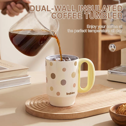 Coffee Tumbler with Straw 23oz Insulated Travel Coffee Mugs | 316L Stainless Steel Insulated Tumbler with Handle for Tea, Cold Hot Beverages at Home Office Camping or on the Go Travel Mug