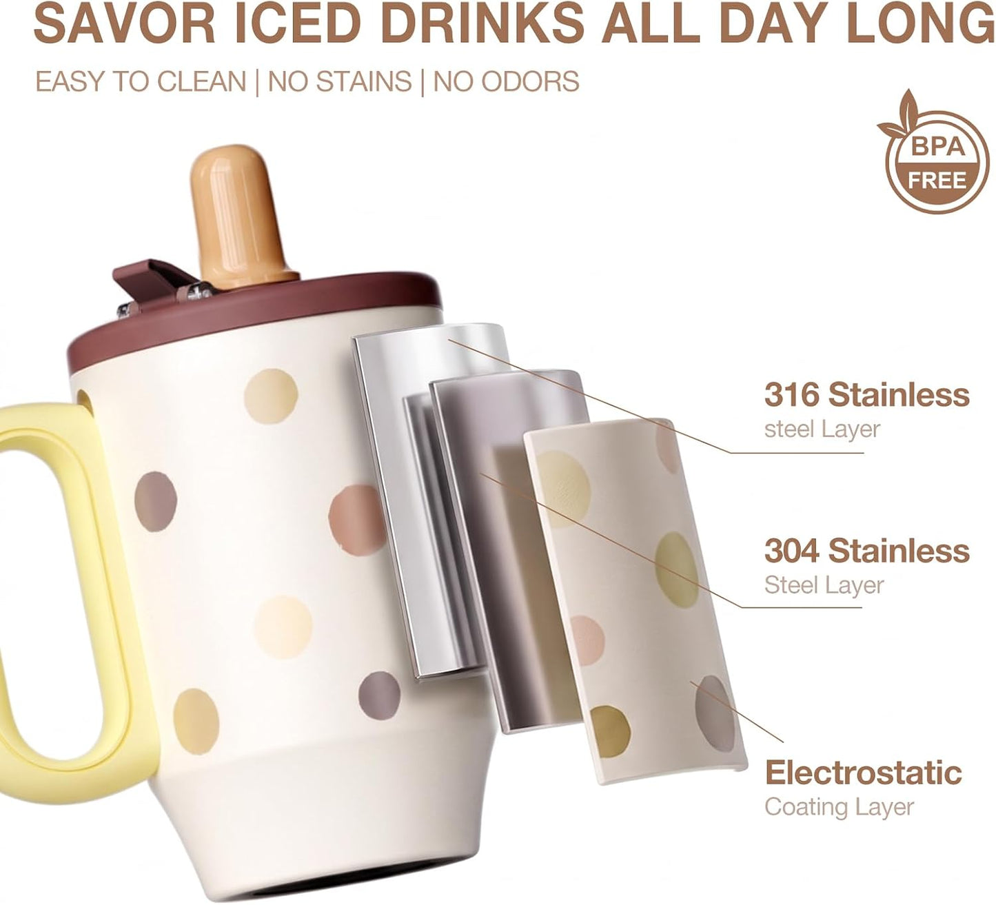 Coffee Tumbler with Straw 23oz Insulated Travel Coffee Mugs | 316L Stainless Steel Insulated Tumbler with Handle for Tea, Cold Hot Beverages at Home Office Camping or on the Go Travel Mug