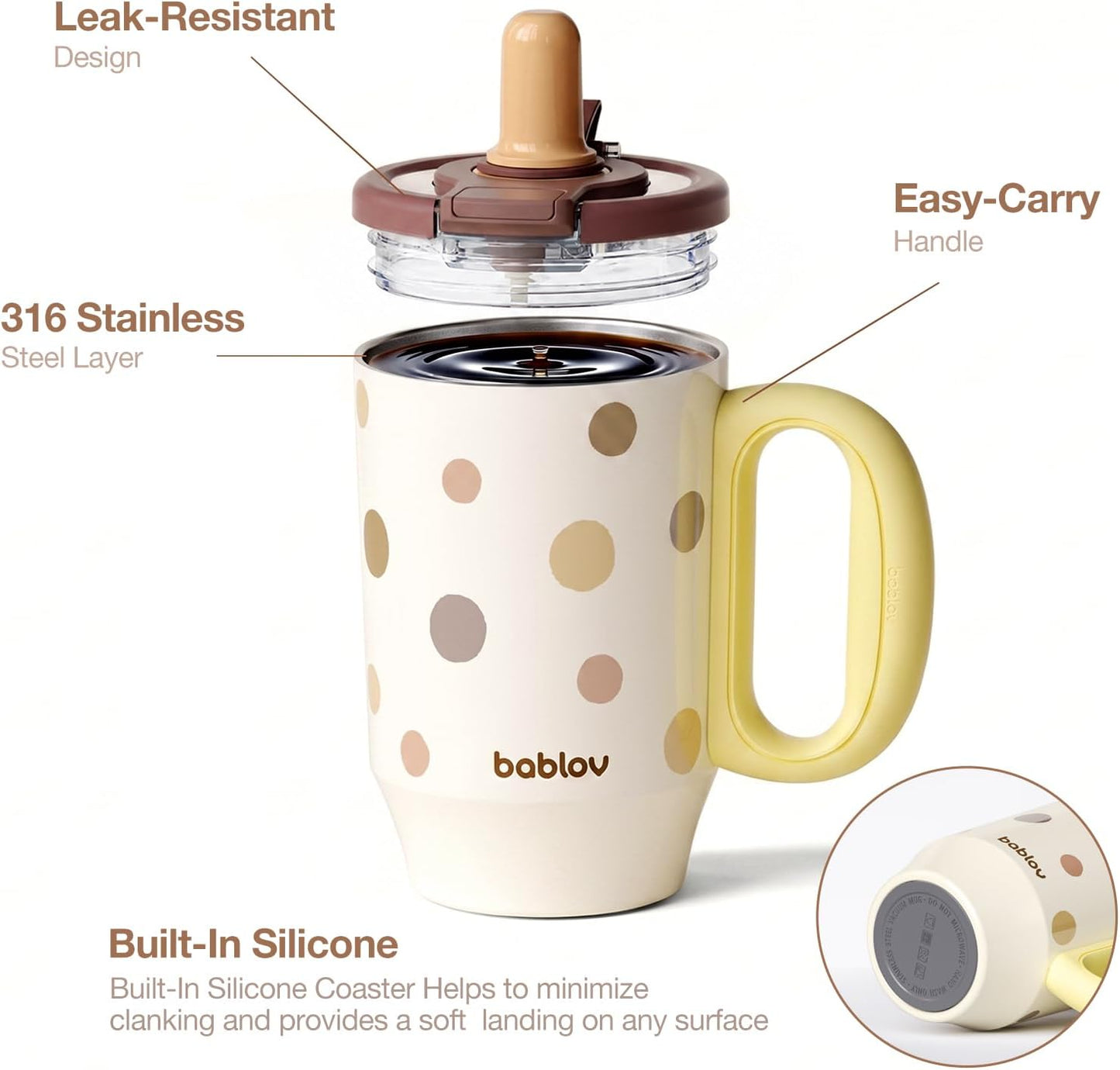 Coffee Tumbler with Straw 23oz Insulated Travel Coffee Mugs | 316L Stainless Steel Insulated Tumbler with Handle for Tea, Cold Hot Beverages at Home Office Camping or on the Go Travel Mug