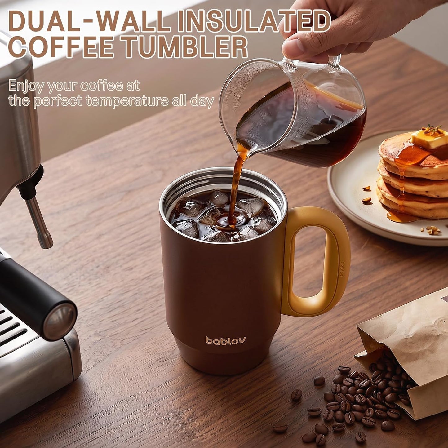Coffee Tumbler with Straw 23oz Insulated Travel Coffee Mugs | 316L Stainless Steel Insulated Tumbler with Handle for Tea, Cold Hot Beverages at Home Office Camping or on the Go Travel Mug