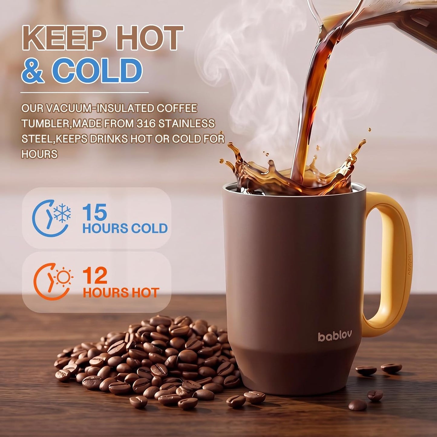 Coffee Tumbler with Straw 23oz Insulated Travel Coffee Mugs | 316L Stainless Steel Insulated Tumbler with Handle for Tea, Cold Hot Beverages at Home Office Camping or on the Go Travel Mug