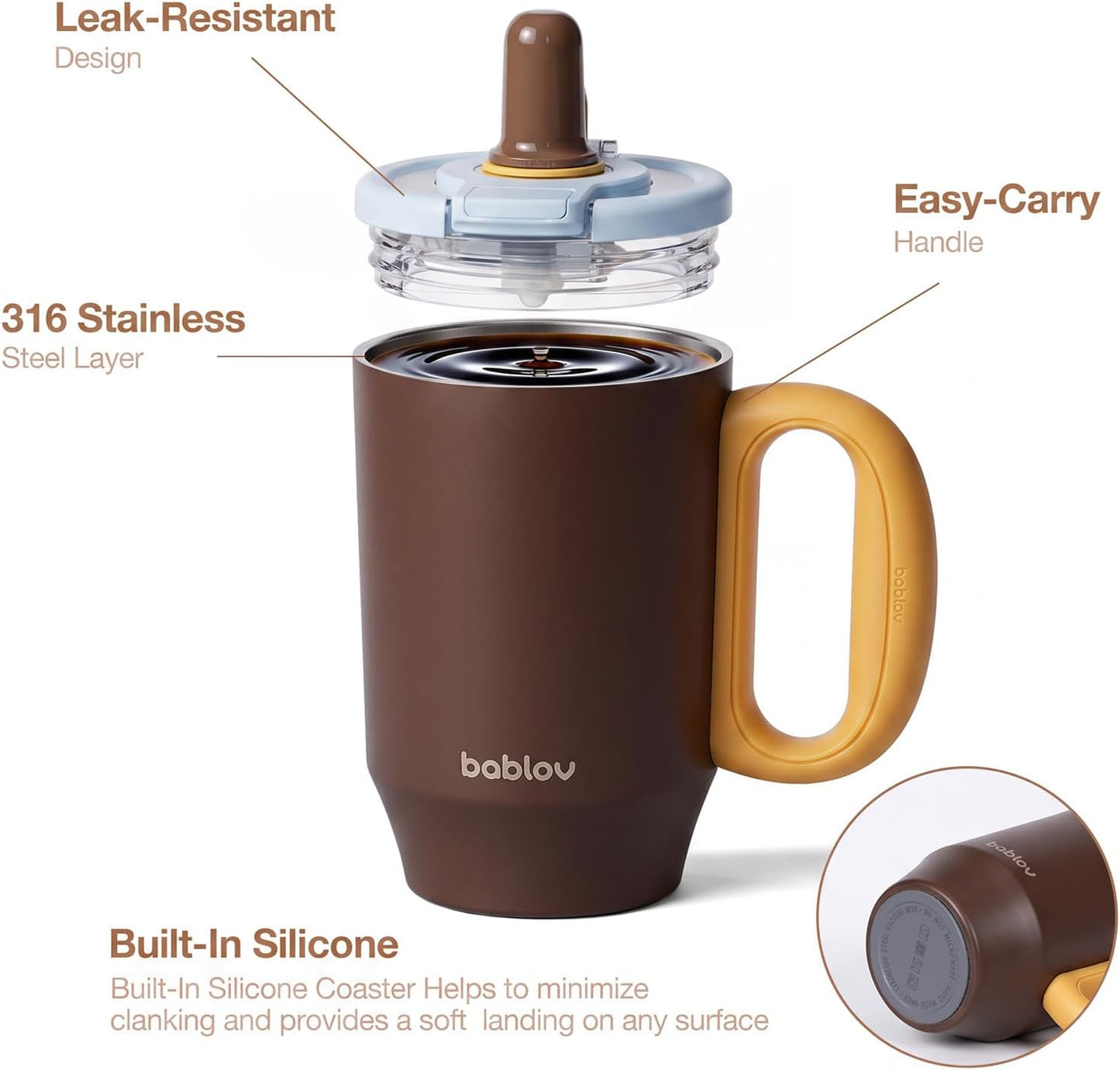 Coffee Tumbler with Straw 23oz Insulated Travel Coffee Mugs | 316L Stainless Steel Insulated Tumbler with Handle for Tea, Cold Hot Beverages at Home Office Camping or on the Go Travel Mug